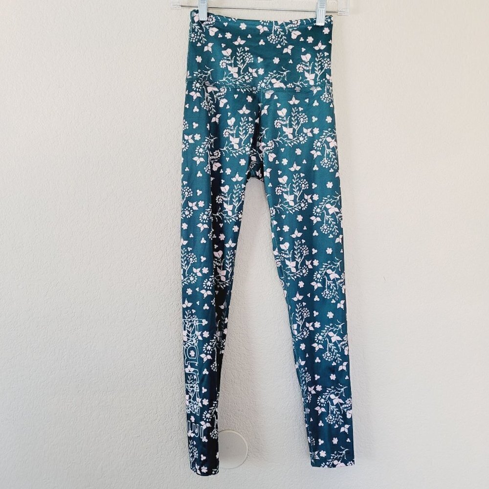 Beyond Yoga Barre High Rise Green Floral Legging size Small Botanical Workout